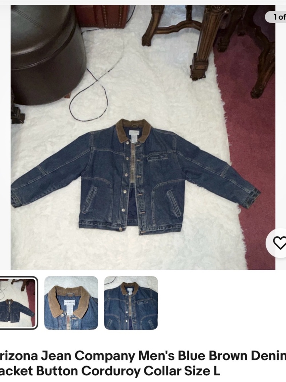 Arizona Jean Company Dark Blue Denim Jacket with Brown Cord Collar